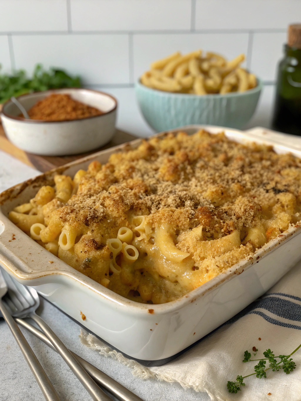 Image of Vegan Baked Mac and Cheese Recipe with Cashew Cheese Sauce
