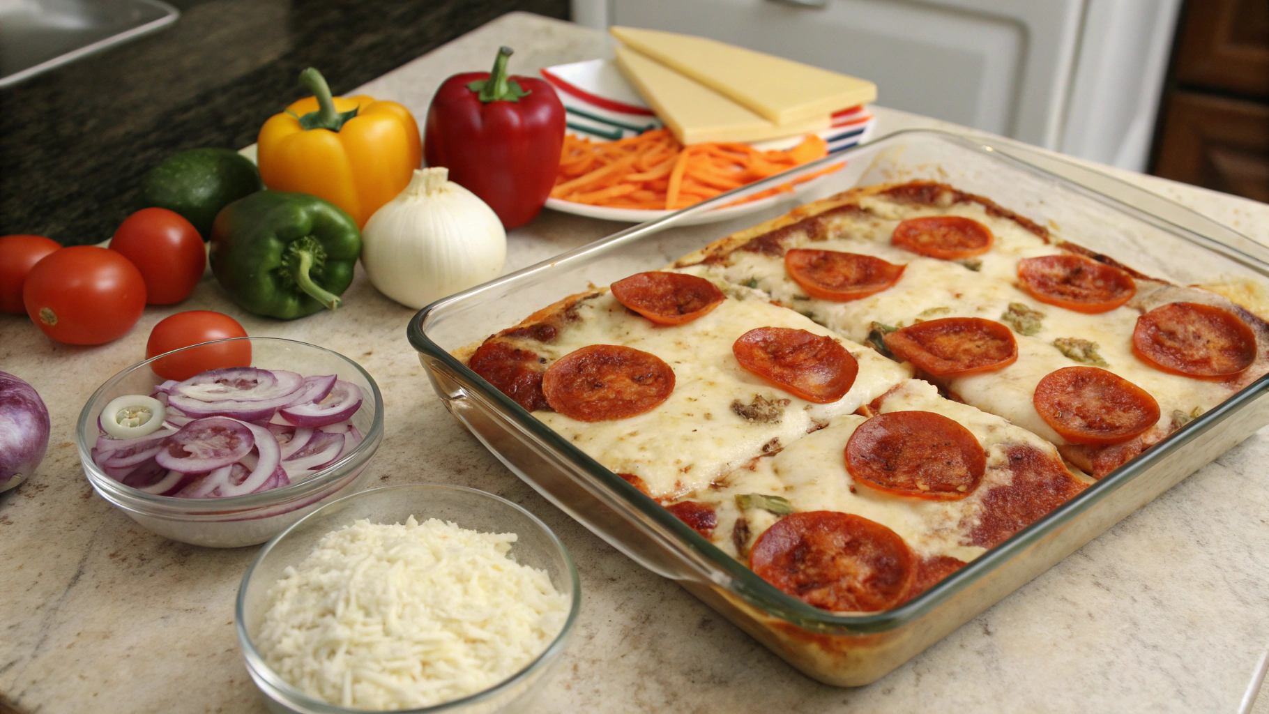 Cheesy Pizza Casserole for the Whole Family 2 Cheesy Pizza Casserole ingredients